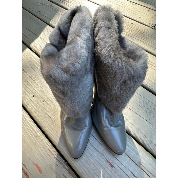 Vintage glam ancle booties gray fur shearing elegant Spain luxury bohemian - Picture 12 of 13